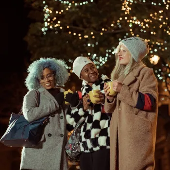 Stylish women outside at winter
