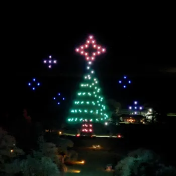 Drone display showing the image of a Christmas tree
